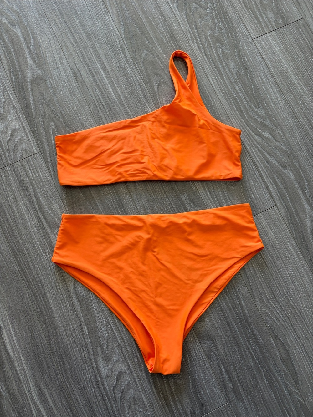 One-Shoulder Orange High-Waist Bikini Set